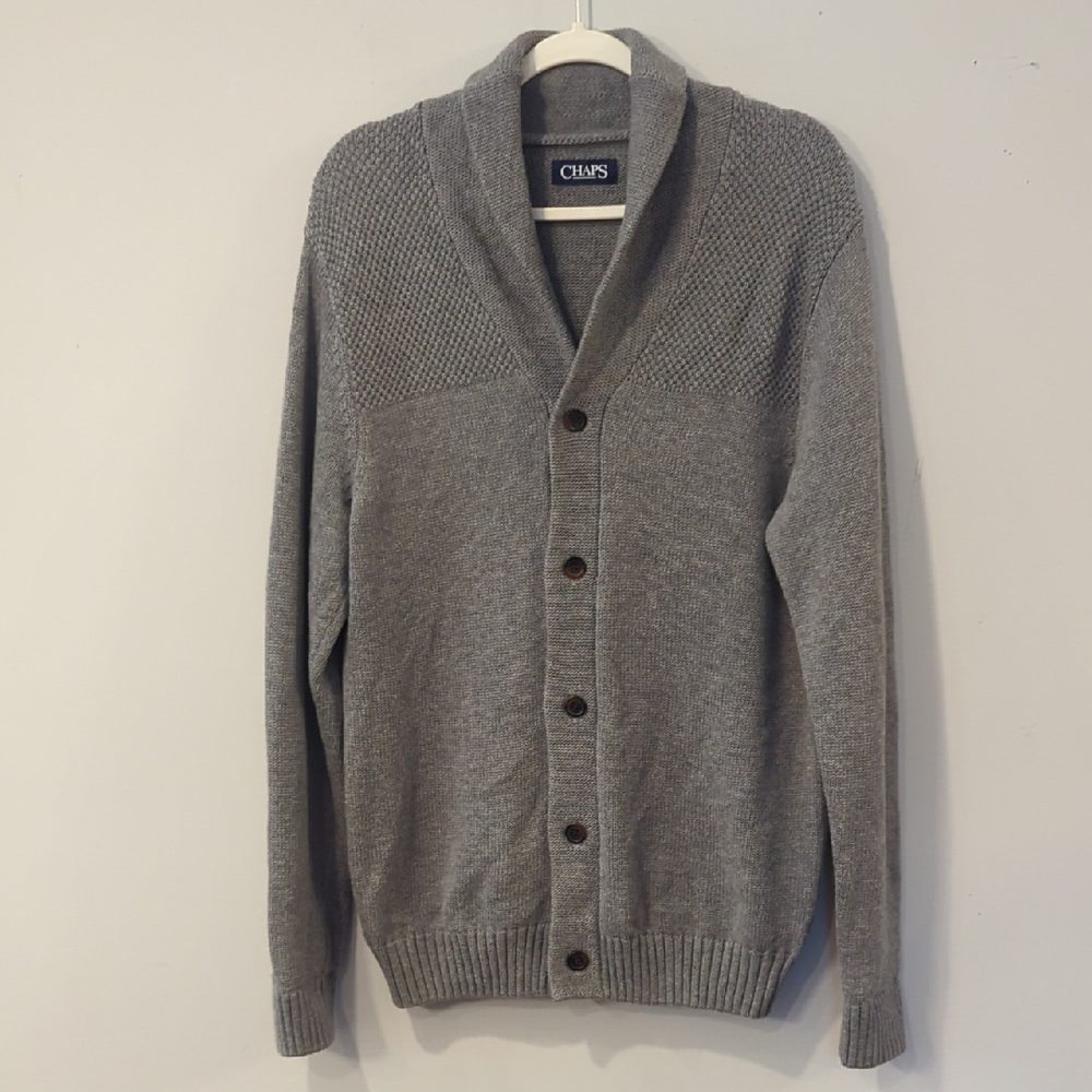 Chaps Men's Cardigan‎ Gray Buttons 100% Cotton size Medium